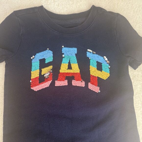 Gap Toddler Girls 4t/XS Navy Dress With Reversible Sequin Logo Short Sleeves - Picture 3 of 10
